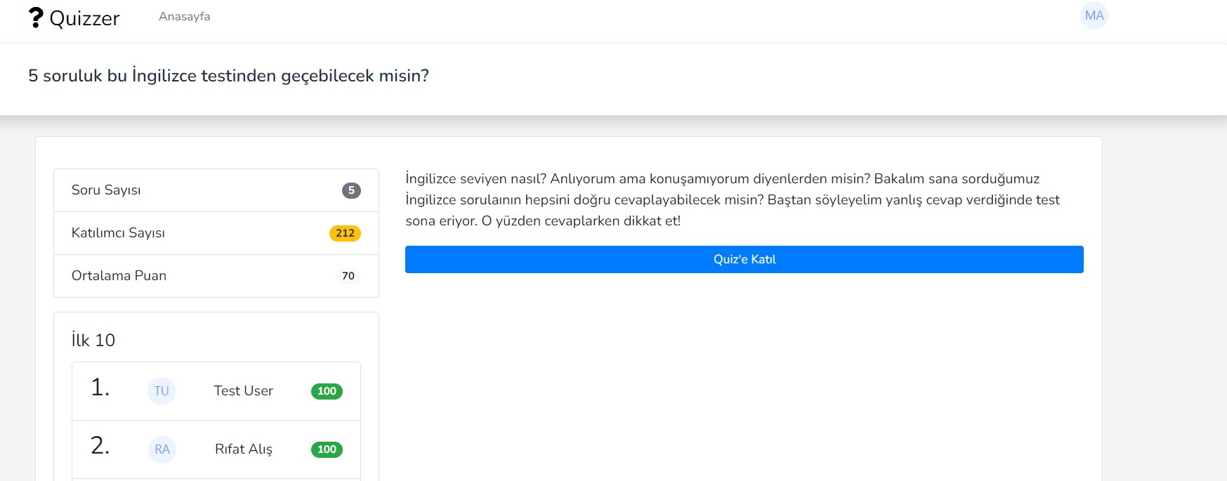 Laravel 8 Quiz Uygulaması