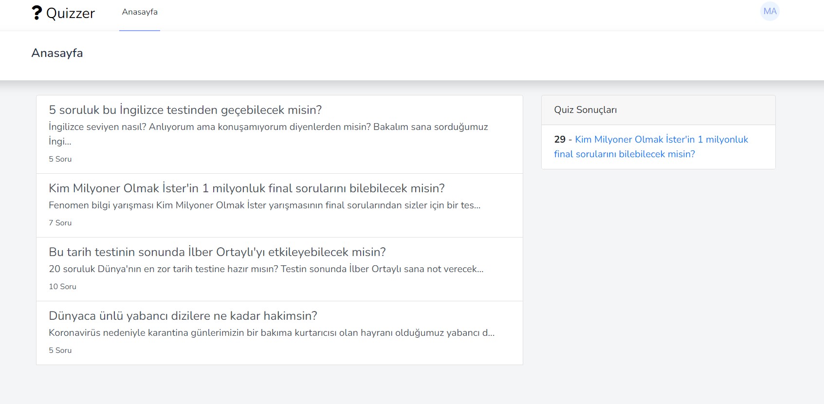 Laravel 8 Quiz Uygulaması
