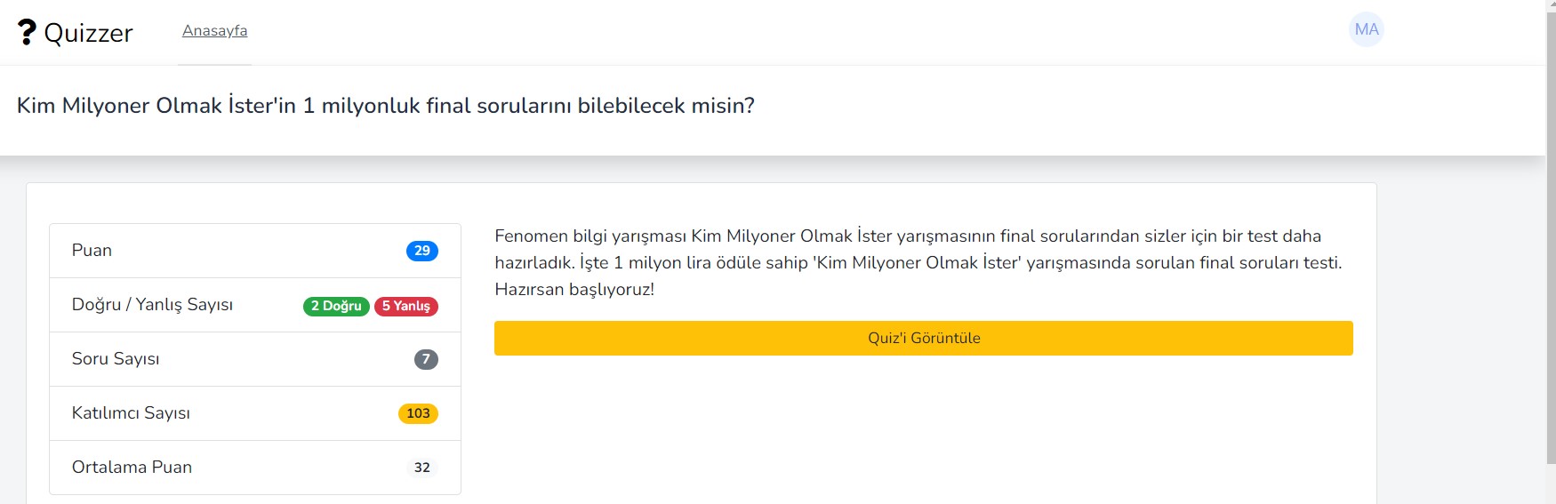 Laravel 8 Quiz Uygulaması